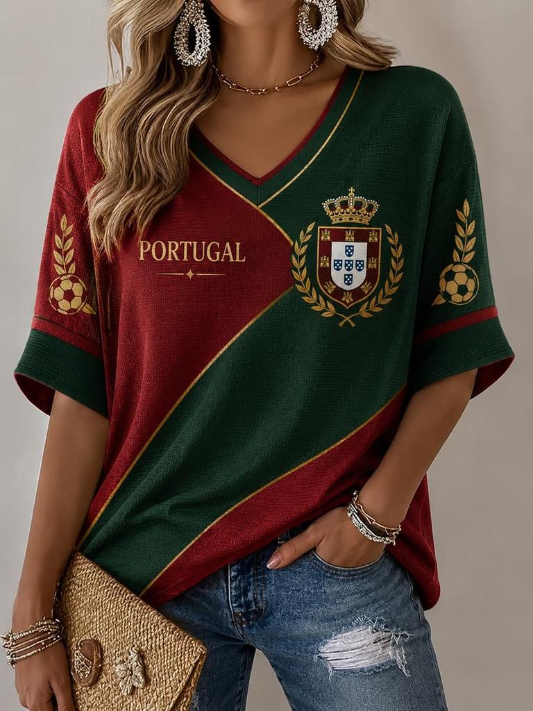 2026 Portugal Print Soccer Jersey Quick Dry Breathable V Neck Football T-shirt Family Matching Parent Kid Fashion fashion Sports