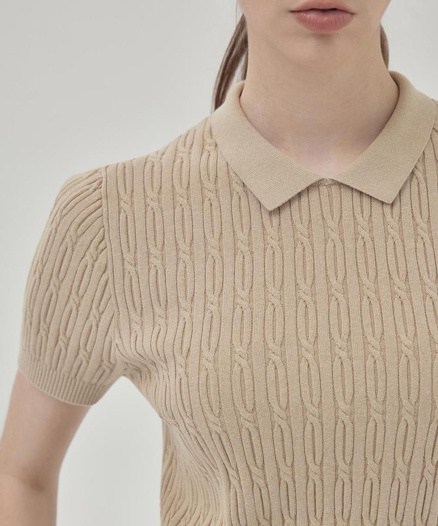 THEKNITCOMPANY Orea Cable Polo Shirt - Agate Beige