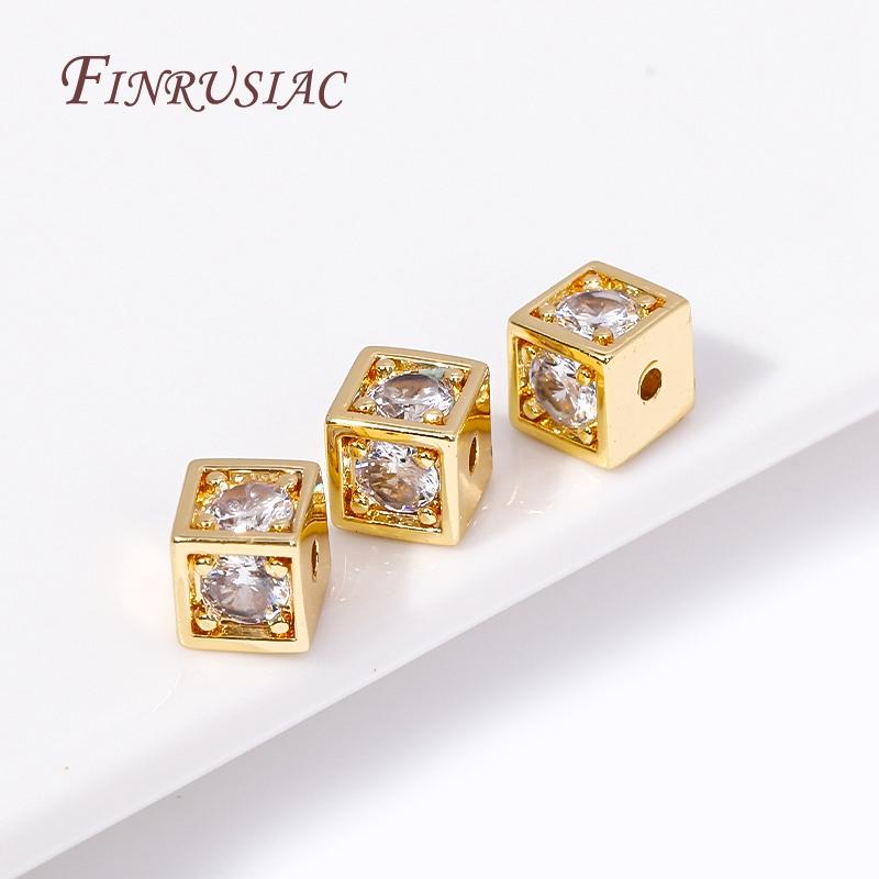 Luxury 18K Gold Plated Inlay Zircon Square Spacer Separator Beads High Quality Jewelry Making DIY Bracelets Necklace Accessories