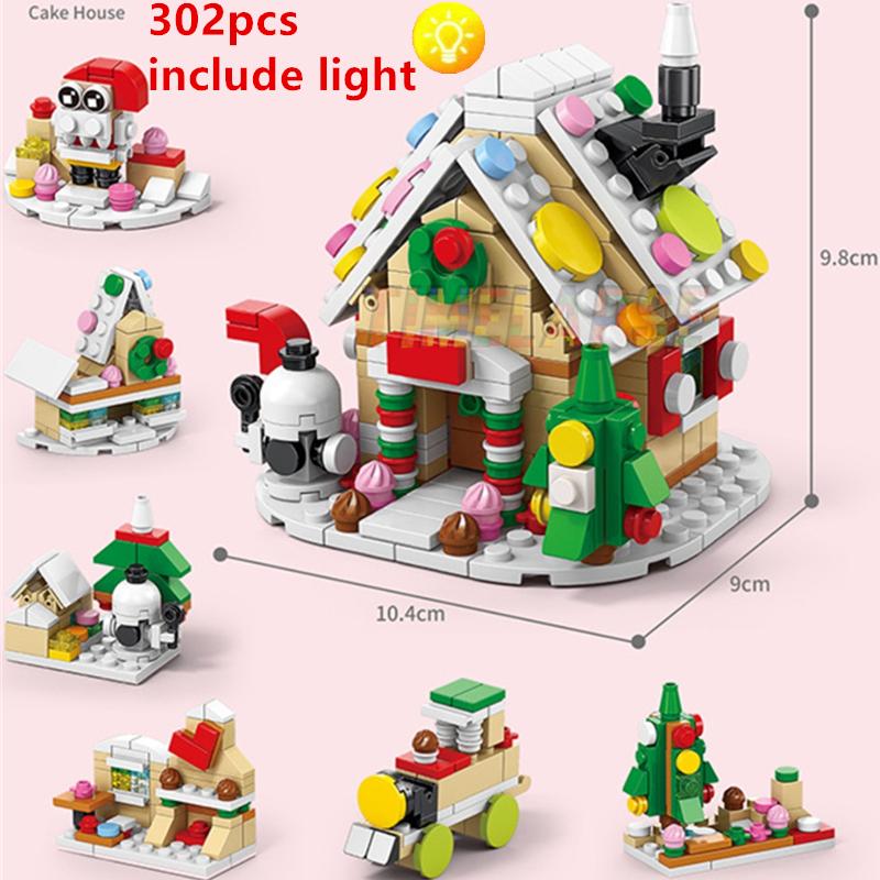 DIY Lights Christmas Tree Music Box Pink Gifts Train Elk Santa Claus Architecture Xmas Building Blocks Bricks Kits Toys