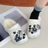 Rhinestone Detachable Shoe Charms 14Pcs Black Ink Flower Heart Design DIY Decor for Clogs Backpacks Daily Use