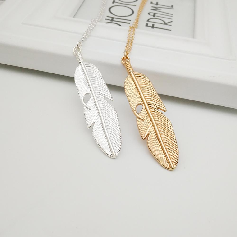 European & American Style Feather Leaf Necklace – Simple, Long Chain Jewelry Accessory