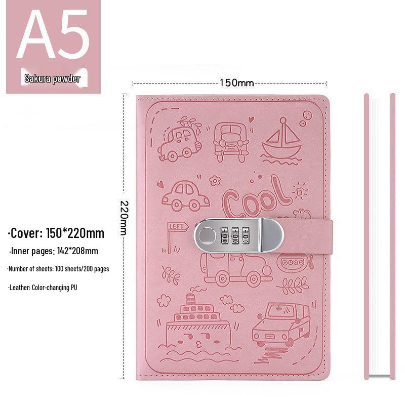 Password Diary Notebook with Lock - Thickened Cartoon Student Notepad