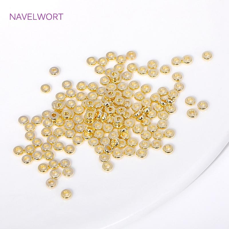 3/4/5/6MM 18K Gold Plated Round Spacer Flat Beads Brass Metal Smooth Separator Bead For Jewelry Making DIY Bracelet Accessories