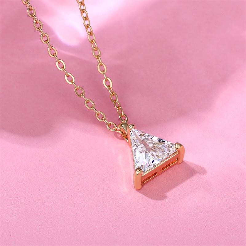 Triangular Cubic Zirconia Pendant Necklace for Women Simple Stylish Accessories Fancy O Chain Necklace Statement Jewelry