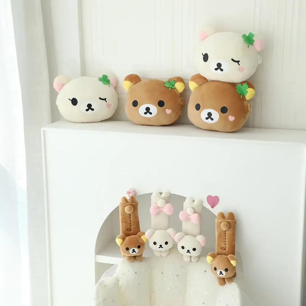 Rilakkuma Car Headrest Neck Pillow Kawaii San-X Rilakkuma Plush Car Neck Support Cushion Seat Belt Cover Car Accessories Girl