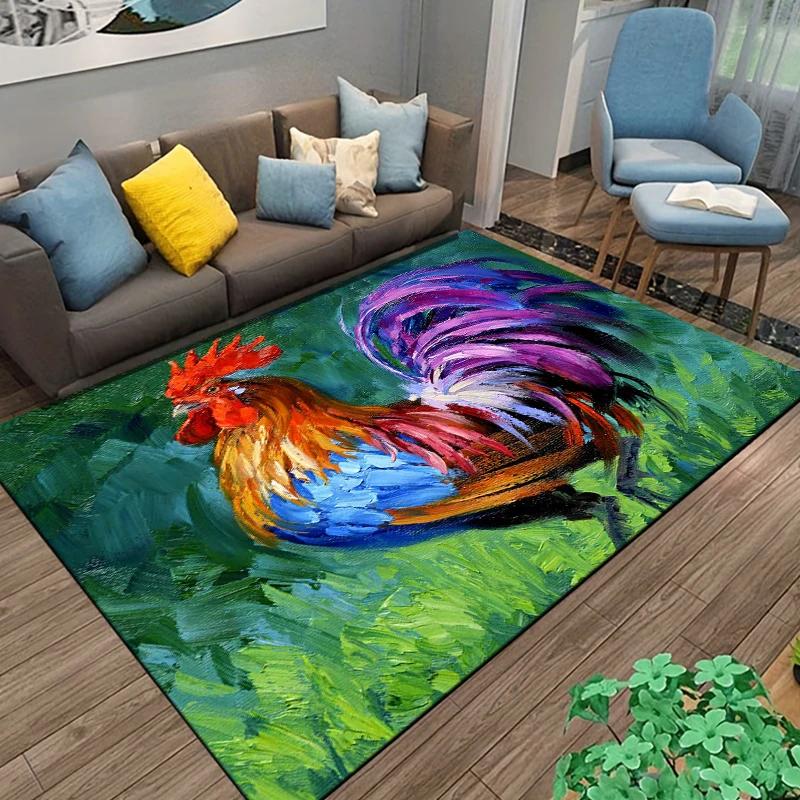 Rooster and Hen Chicken Pattern Carpet Living Room Decoration Rugs for Bedroom Sofa Doormat Decor Non-slip Home Coffee Table Mat