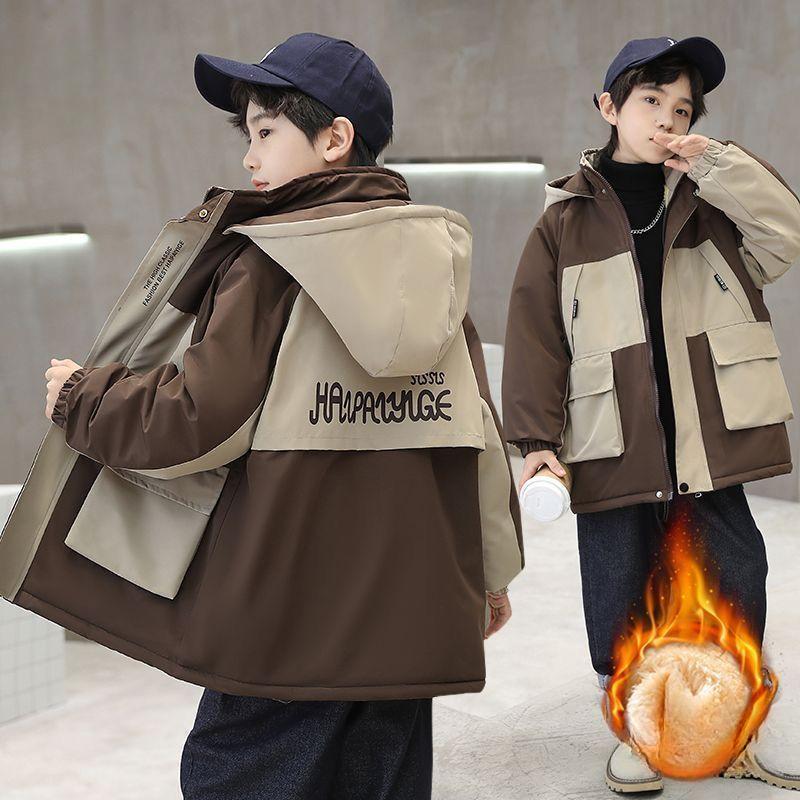 Cappotto in Pile e Imbottito Spesso da Ragazzo, Giacca Invernale con Cappuccio Imbottita in Cotone, Giacca a Vento alla Moda per Bambini