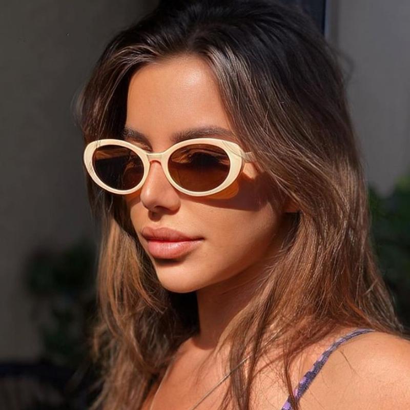 Small Oval White Sunglasses ladies Simple Retro Vintage Designer Round Sun Glasses Classic Summer Shades Trendy Popular Eyewear