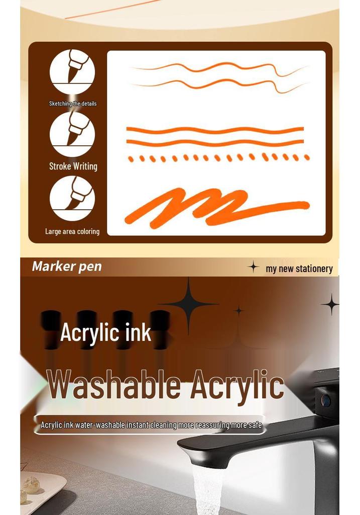 True Color Soft Tip Acrylic Watercolor Marker Pen for Kids - Ideal for Art, Journaling, and Doodling