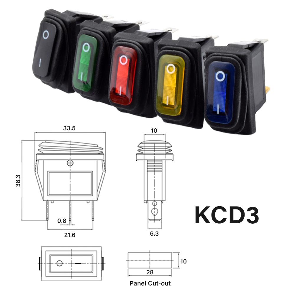 

12V 220V Red LED Light 10A 250V AC Waterproof Rocker Switch 3 Pin SPST ON OFF Car Dashboard Boat Marine KCD1 Rocker Switch Black No Light&ON-OFF