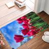 Very Beautiful Red Tulip Printing Non-Slip Small Rug Waterproof Easy Clean Floor Mat for Indoor Outdoor Use Durable Home Decor