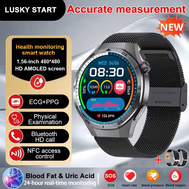 2025 NEW Health Micro Physical Examination Smart Watch ECG BP Blood Oxygen Uric Acid Blood Fat Temp Bluetooth Call SmartWatch