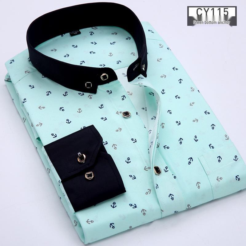 Men s Fashionable Korean Style Long-Sleeve Print Shirt for Spring/Summer 38