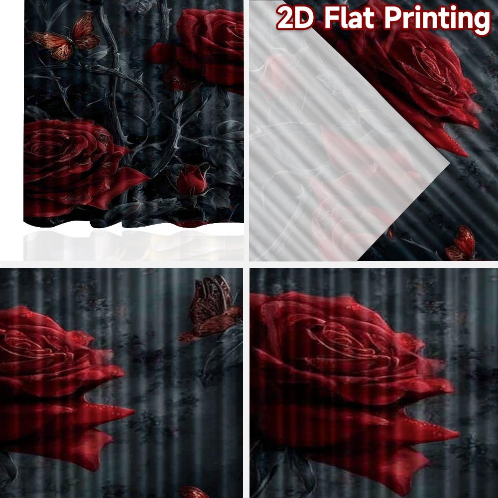 2D Flat Printing 2pcs Curtain Curtain Romantic Red Roses and Butterflies Digital Printed Polyester Drapes Seasonal Party &