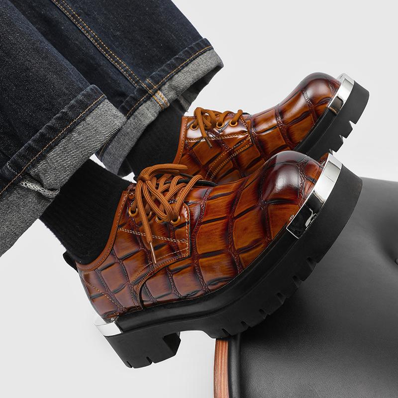 Scarpe Derby stile britannico giovanile testa larga scarpe in pelle motivo coccodrillo casual scarpe taglia grande