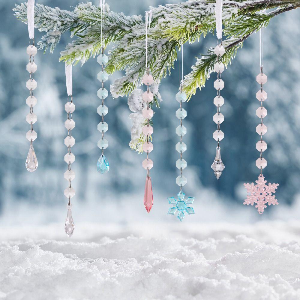 Transparent Christmas Tree Hanging Pendants Snow Beads Star Christmas Decorations  Party Supplies
