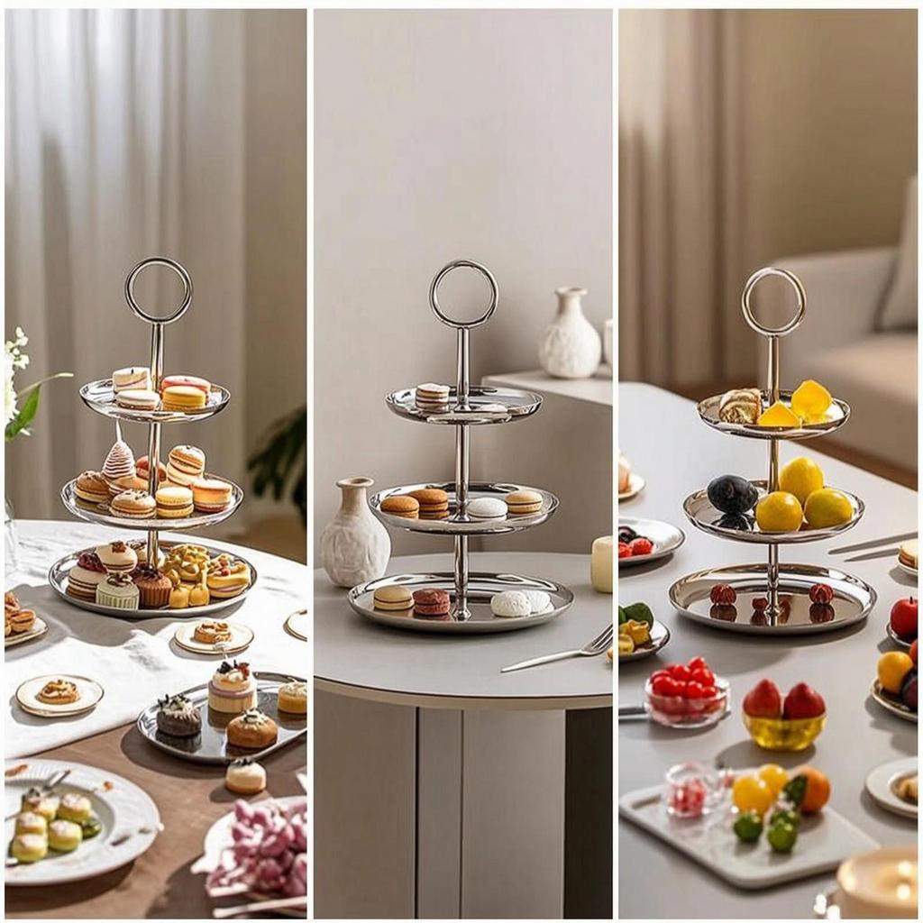 3Tier Dessert Stand Stainless Steel ThreeTier Serving Mirror Polished Tiered Tray for