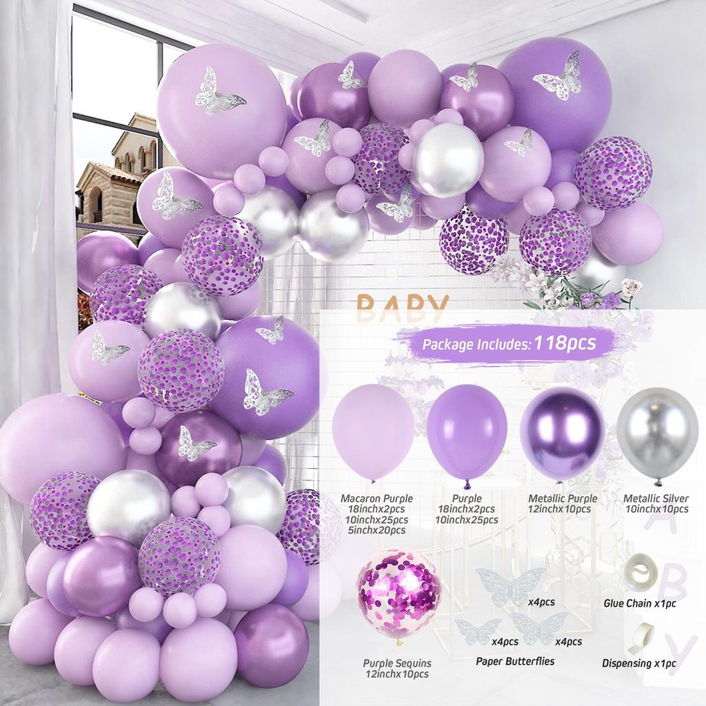Purple Butterfly Balloons Garland Arch Kit Latex Ballon Birthday Party Decor Kids Adult Wedding Baloon Baby Shower Decor Ballon