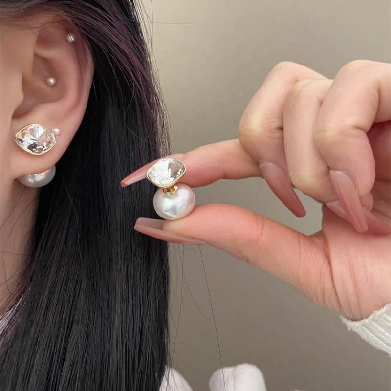 Luxury Champagne-Colored Pearl Square Earrings Women'S Personalized Two-Wear Style Earrings Jewelry Gifts