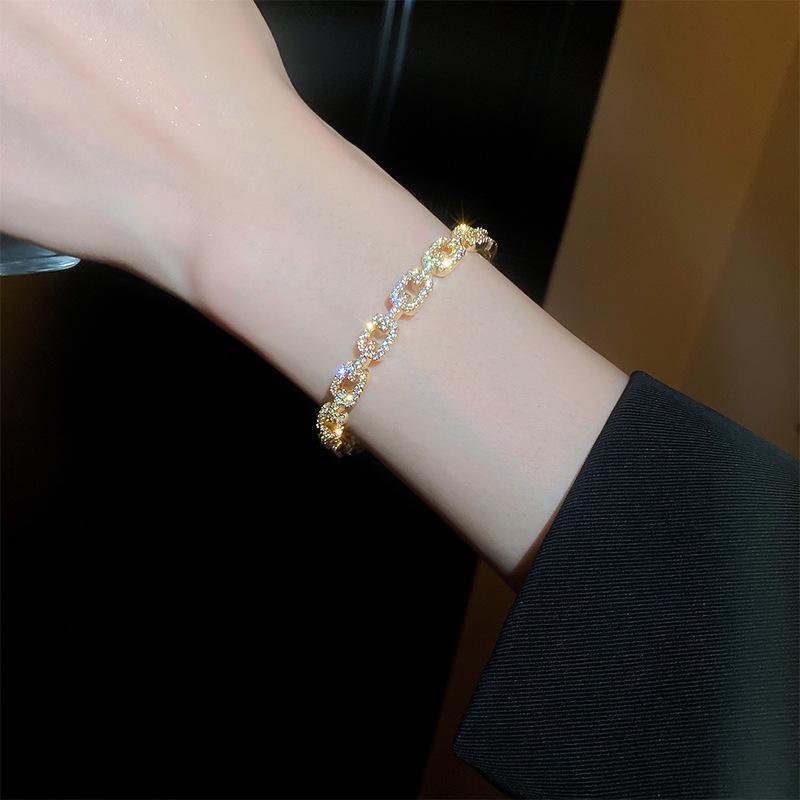 High-End Gold-Plated Zircon Open Bangle: Elegant, Shiny Bracelet Fashion Jewelry