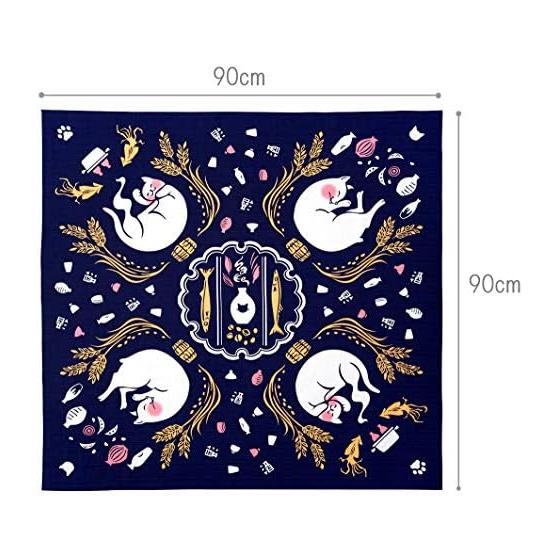 Miyamoto Kenema Large Furoshiki (90x90cm) - "Drunk Cat" Japanese Traditional Pattern, Hand-Dyed Cotton, Made in Japan. Perfect for large items, can