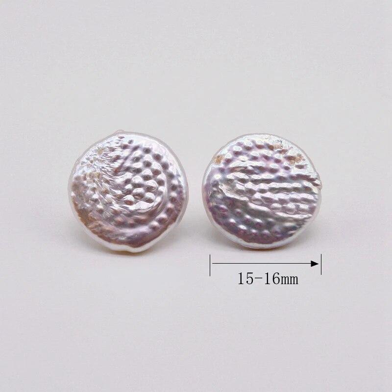 Ladies Stud Earrings White Round Natural Freshwater Pearl Baroque Style Fashion Jewelry