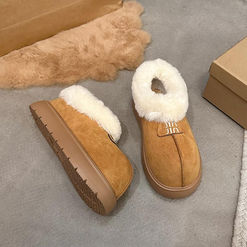 Winter velvet snow cotton retro ugly cute women's shoes frosted fur shoes boots one pedal thin big head bread shoes