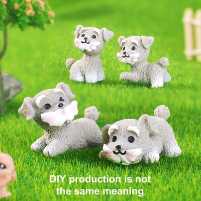 4 Pcs Miniature Puppy Figurines Mini Schnauzer Ornament Car Dashboard Decor Resin Dog Statue for Fairy Garden Bonsai Office Desk