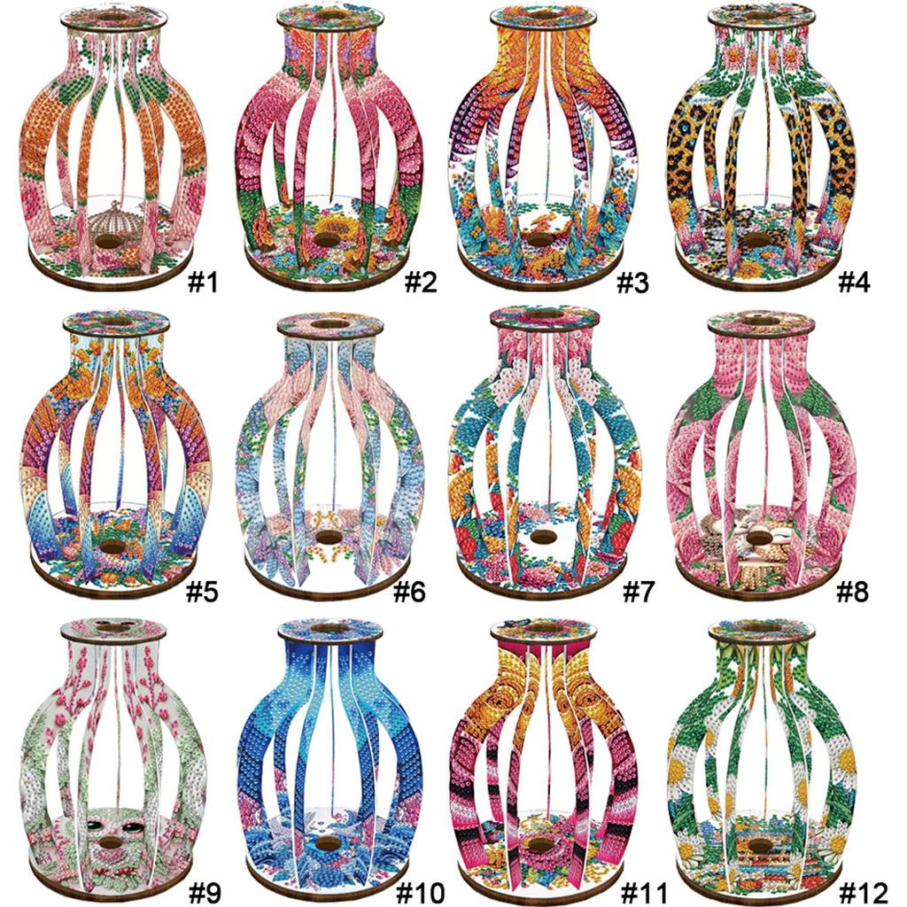 Acrylic Wood Diamond Painting Tabletop Vase Ornaments Kit 5D DIY Diamond Painting Desk Ornament Flower Vase
