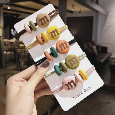 Colorful M Bean Rubber Ponytail Hair Ties with Leather Cover for Women