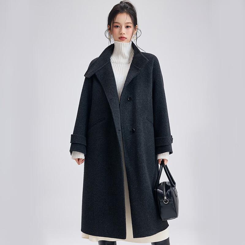 Fengxun Dámský prémiový kabát ze 100% vlny oboustranný se stojáčkem