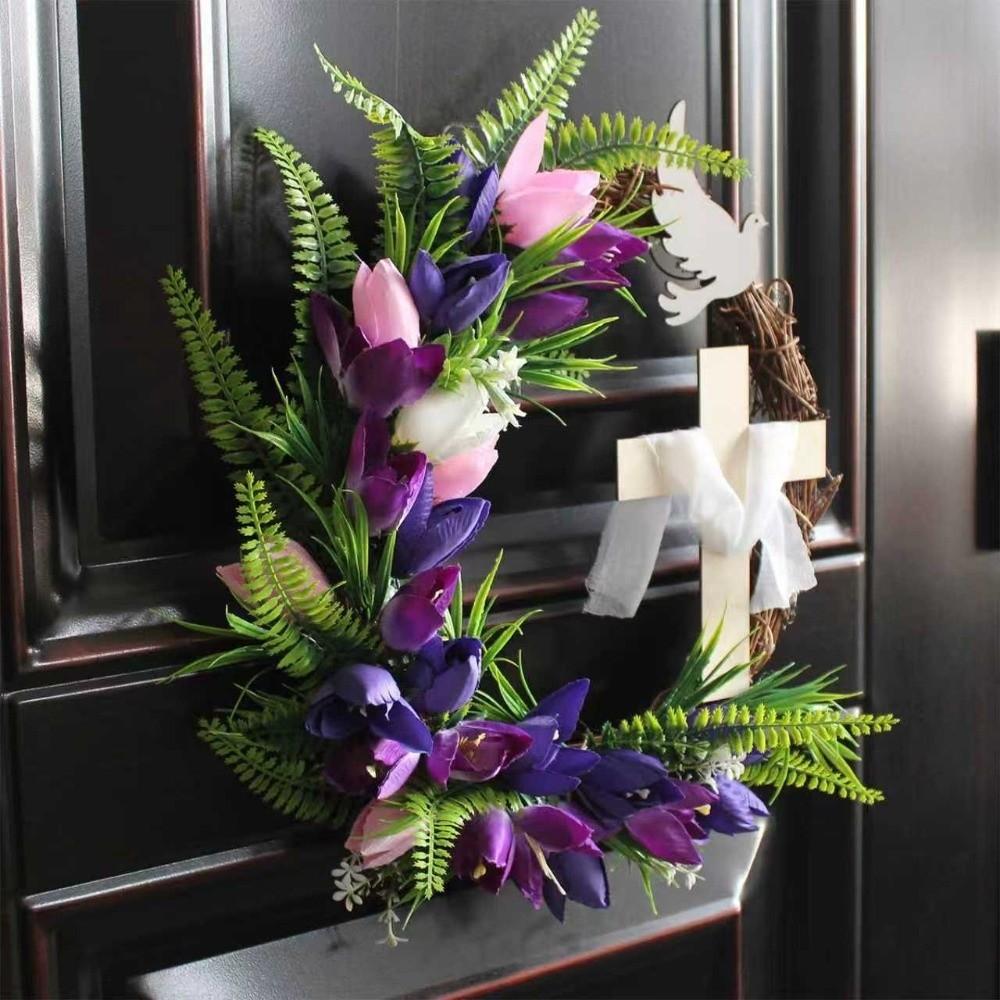 Artificial Rattan Ring Garland Faux Flowers Door Hanger Decorative Front Gate Wreath  Party Decor