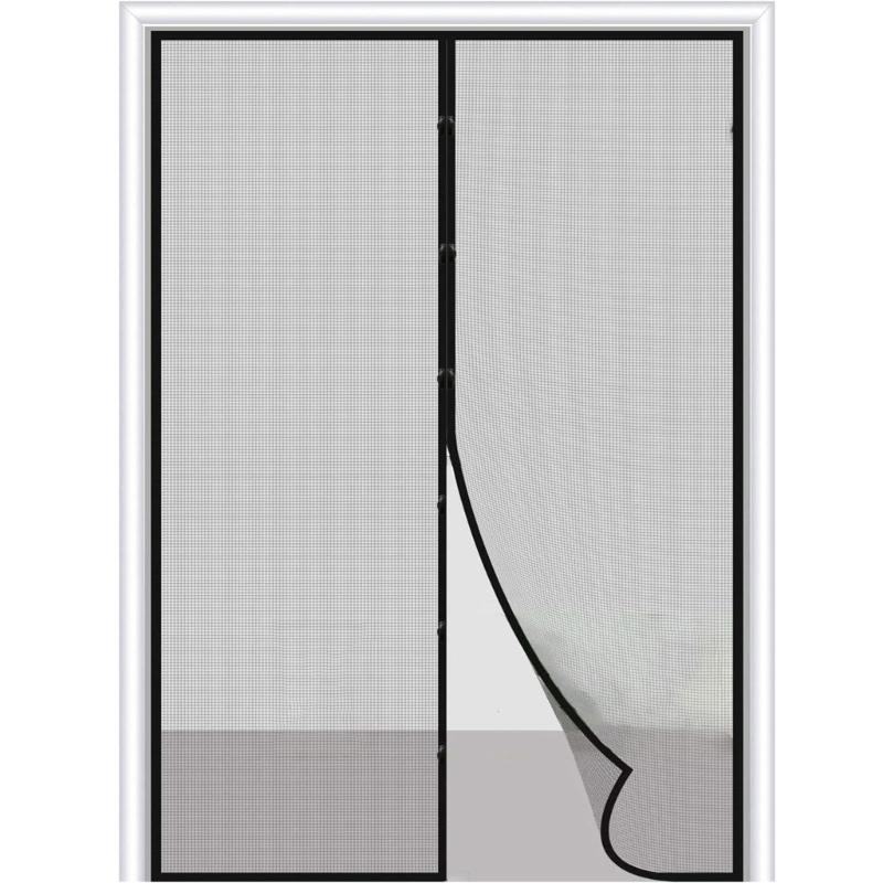Magnetic Snap Screen Door Curtain, Polyester Meshes Frame Hook, Fit Door Up To 210cm