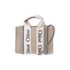 Chloe Woody Logo Print Leinen Canvas und Glattes Kalbsleder Tragetasche Damen Tragetaschen CHC22-AP237I26-012