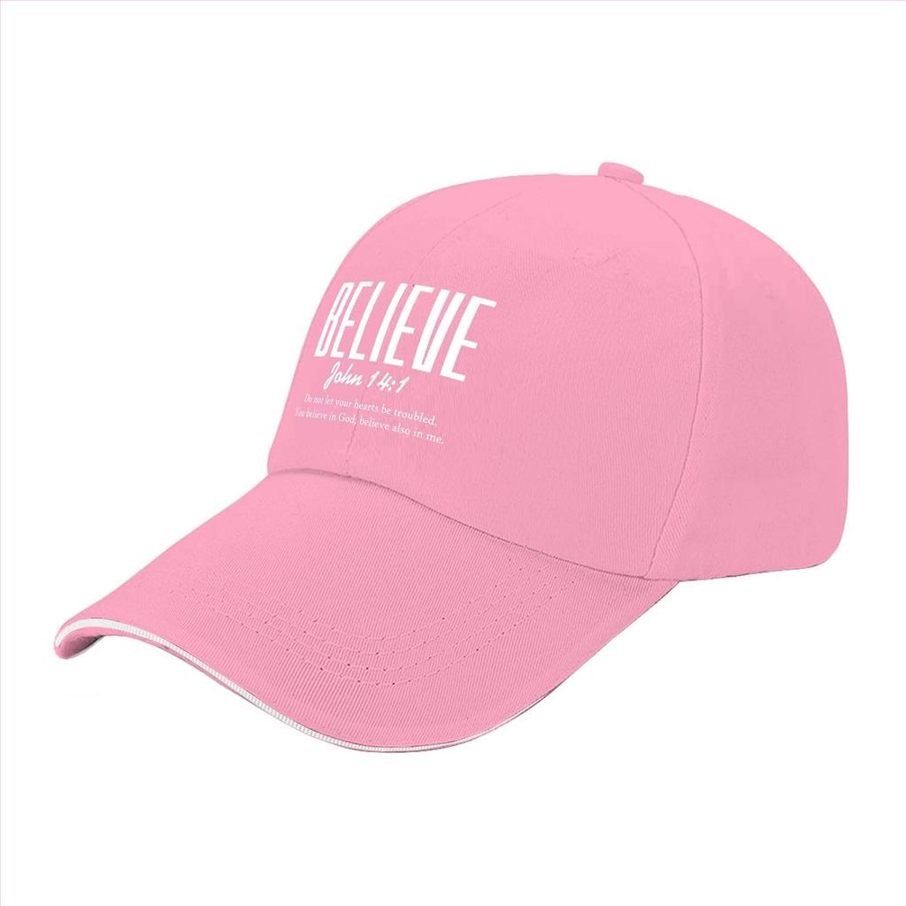 Believe John 141 Bible Verse Pink Baseball Cap Adjustable Polyester Casual Sun Protection Hat