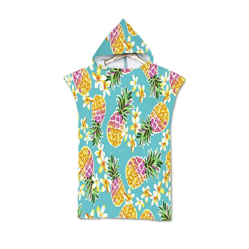 Microfiber Tropical Fruit Leaves Pineapple Print Hooded Beach Towel Hawaii Summer Bath Towel Quick Dry Swimming Poncho Bathrobe