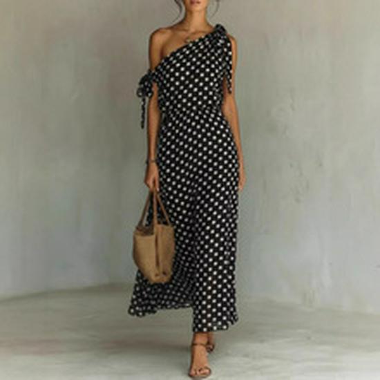 2025 Slim Fit One-Shoulder Sleeveless Dress – Solid Color, Waist-Cinched, Slimming Design