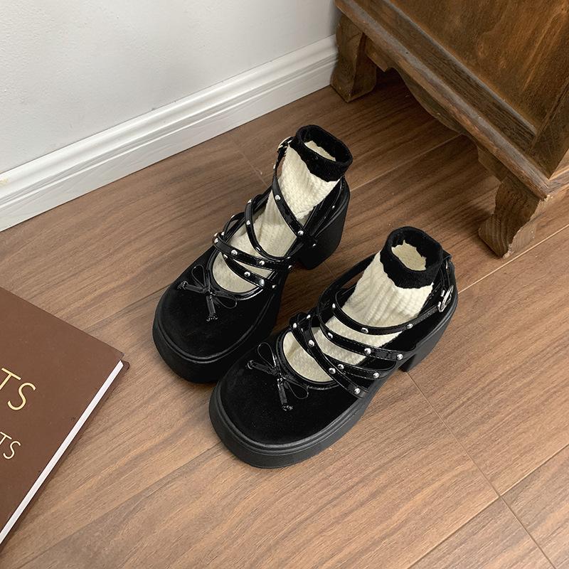 Fashion Comemore Temperament Black Silver Shallow Mouth Thick Heeled Pumps for Women Spring Autumn Platform Mary Jane Heeled Single Shoe
