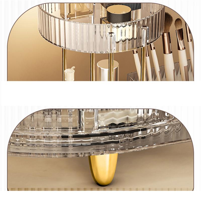 Rotating Makeup Organizer For Vanity, 2 Tier Perfume Cosmetic Skincare Organizers With Makeup Brush Holder