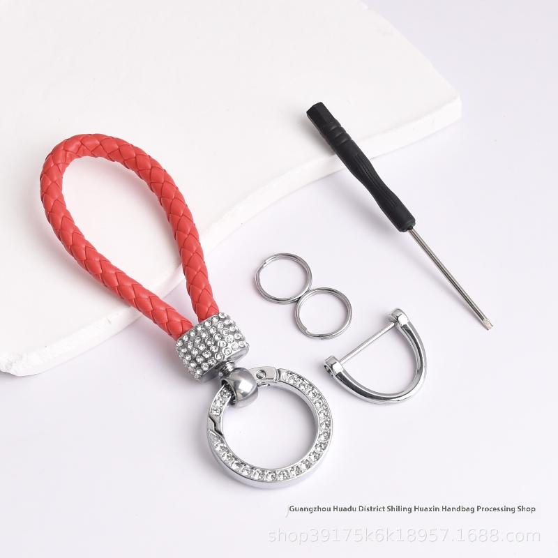 Handcrafted Braided Rope Keychain Sparkling Rhinestones - Stylish Monochrome Car Key Ring Fashion-Forward Accessory