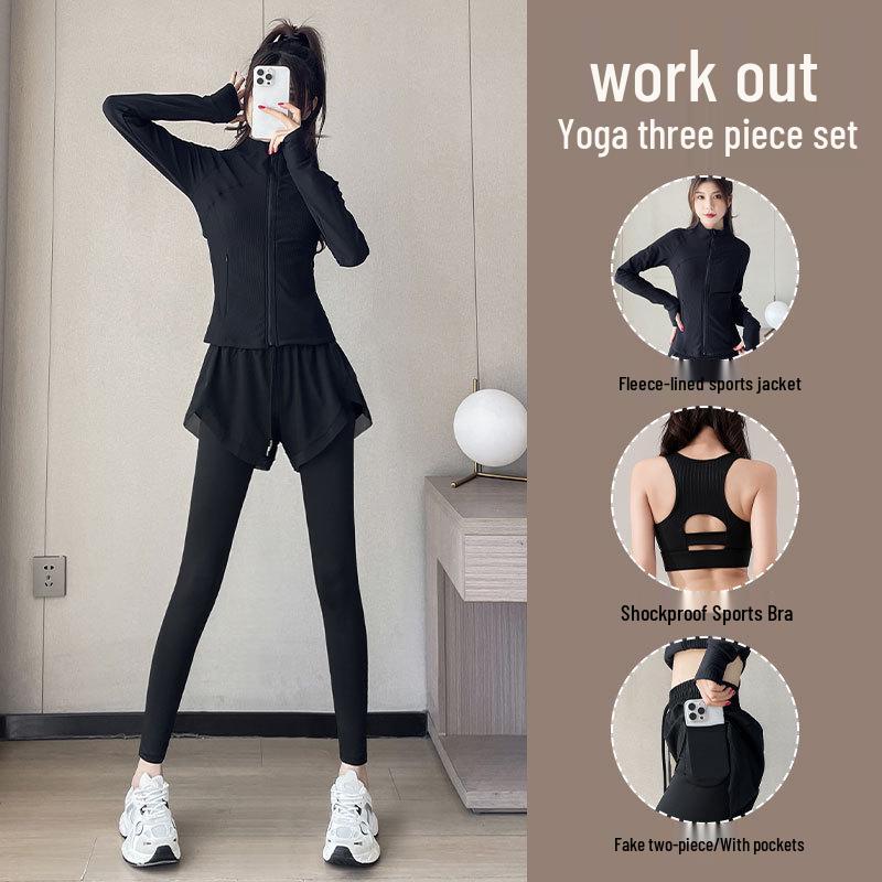 Women's High-End Yoga and Climbing Outfit - 3-Piece Set for Autumn/Winter 2024
