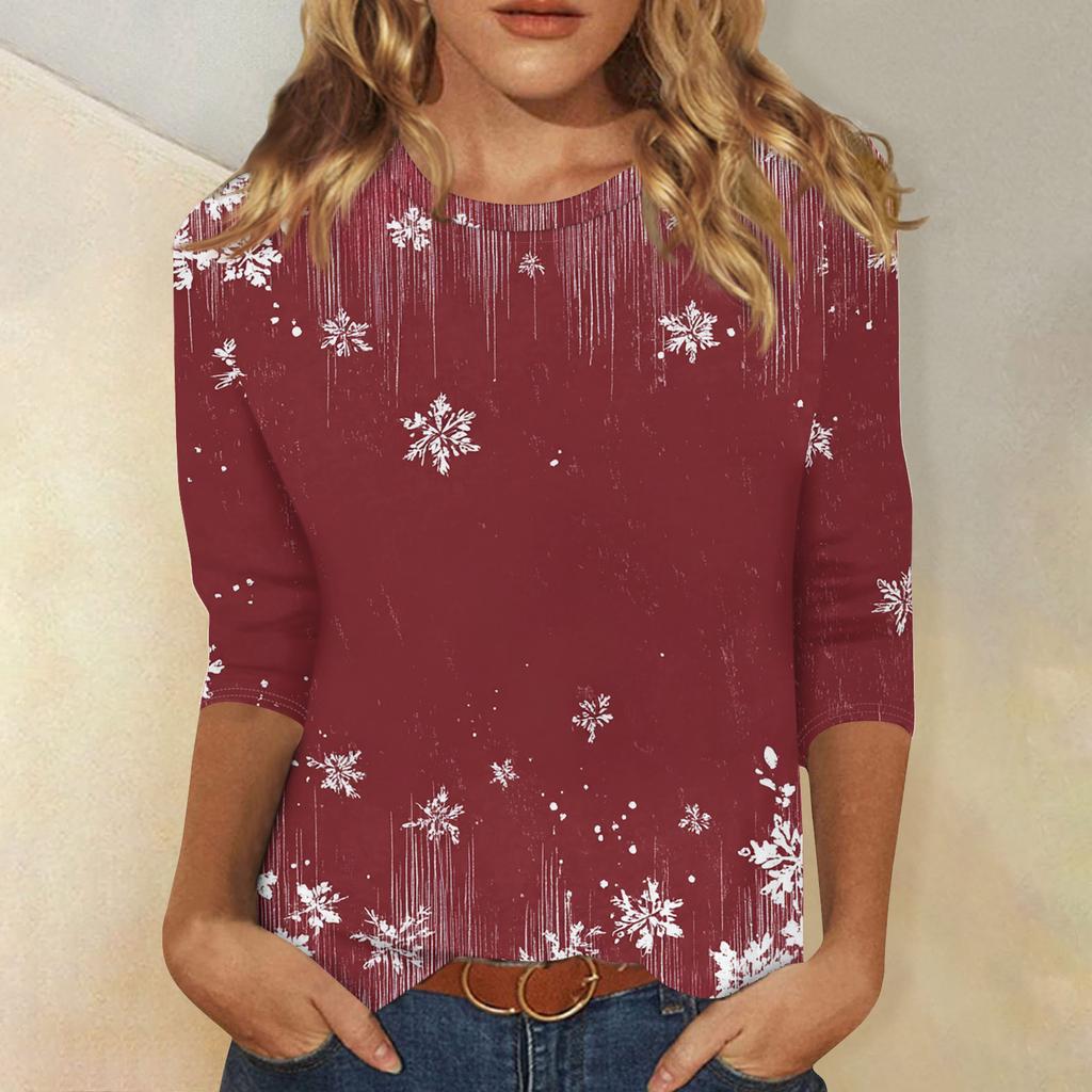 Women's Fashion Casual Christmas Printed Round Neck Long Sleeve Pullover Top