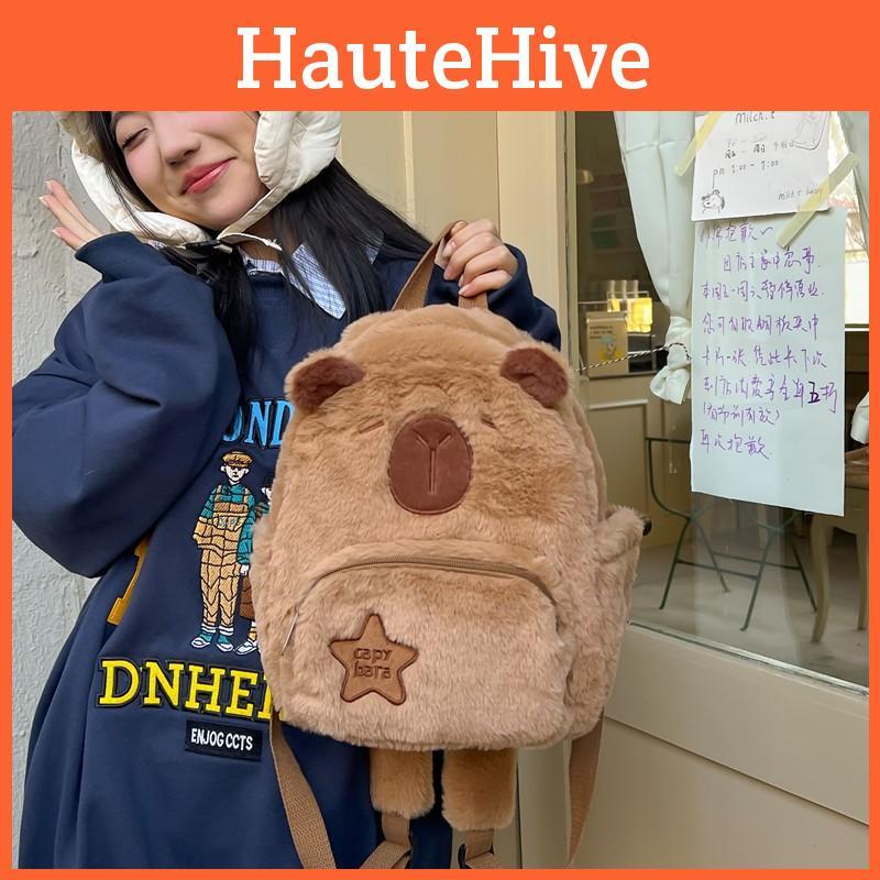 Star Plush Capybara Backpack Animal Cartoon Bag With Adjustable Straps Shoulder