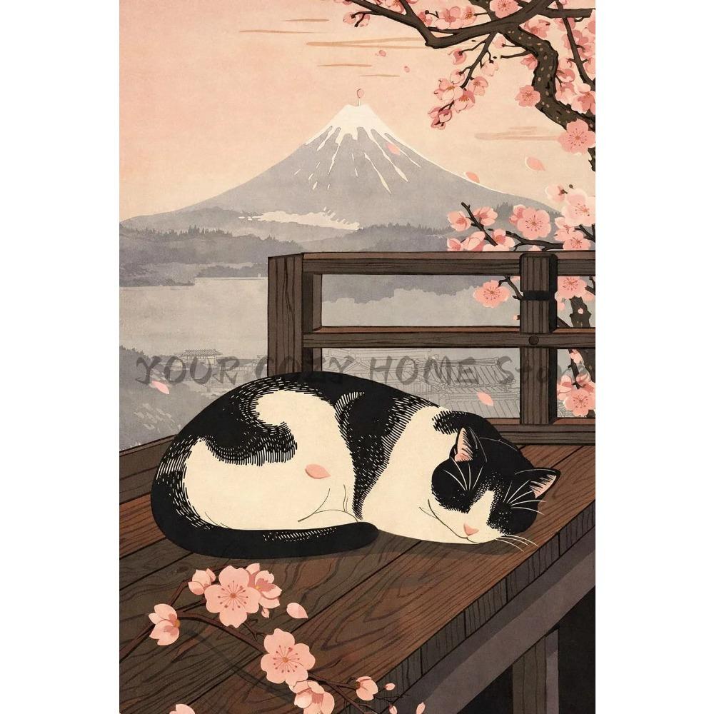 Japanese-style Cat Wall Decorations, Fun Cat Canvas Posters, Anime Wall Decorations, Cute Artwork, Tokyo Kitty Retro Posters