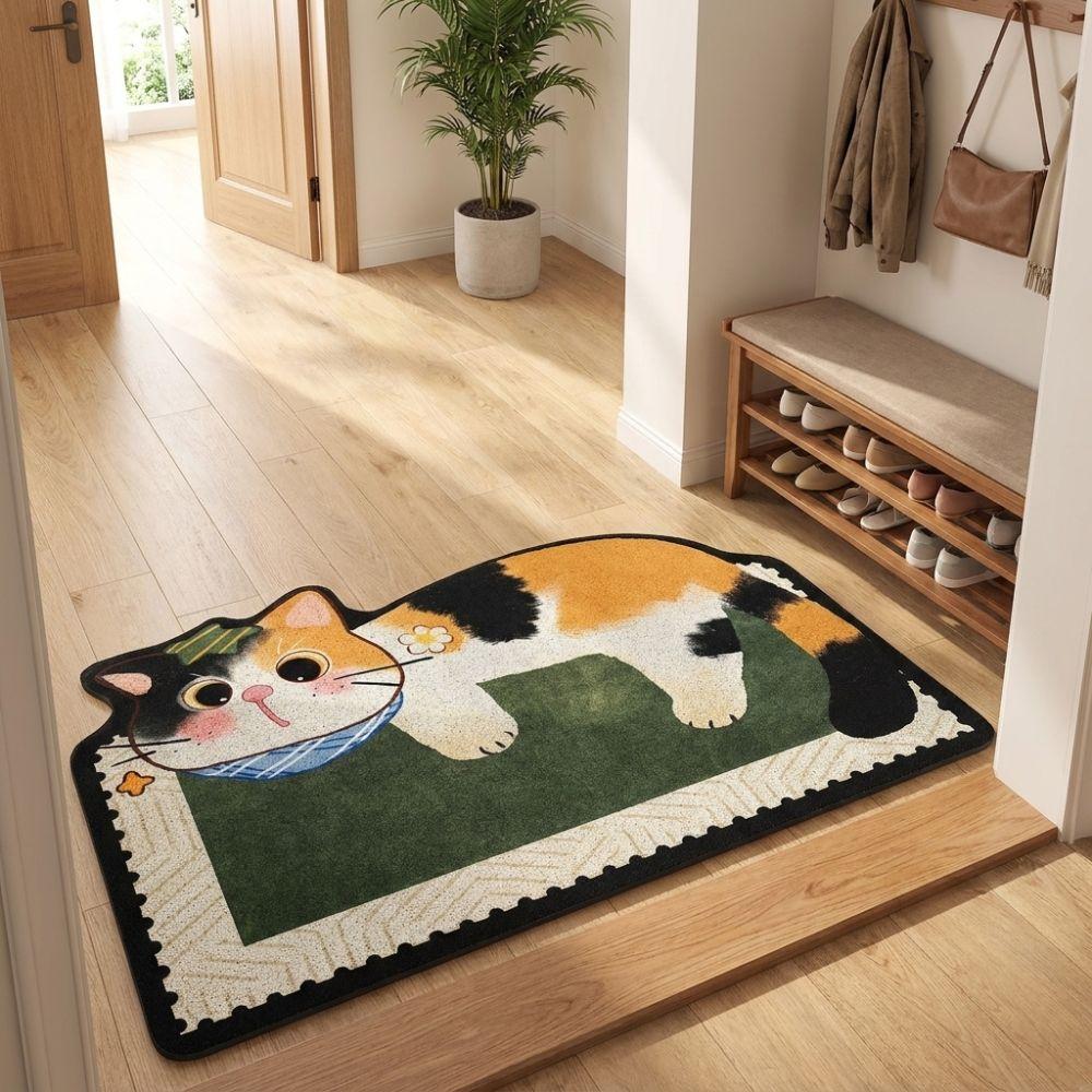 Absorbent Bathroom Floor Mat Irregular Shaped Entryway Mat Cute Cartoon Cat Carpet Bathroom