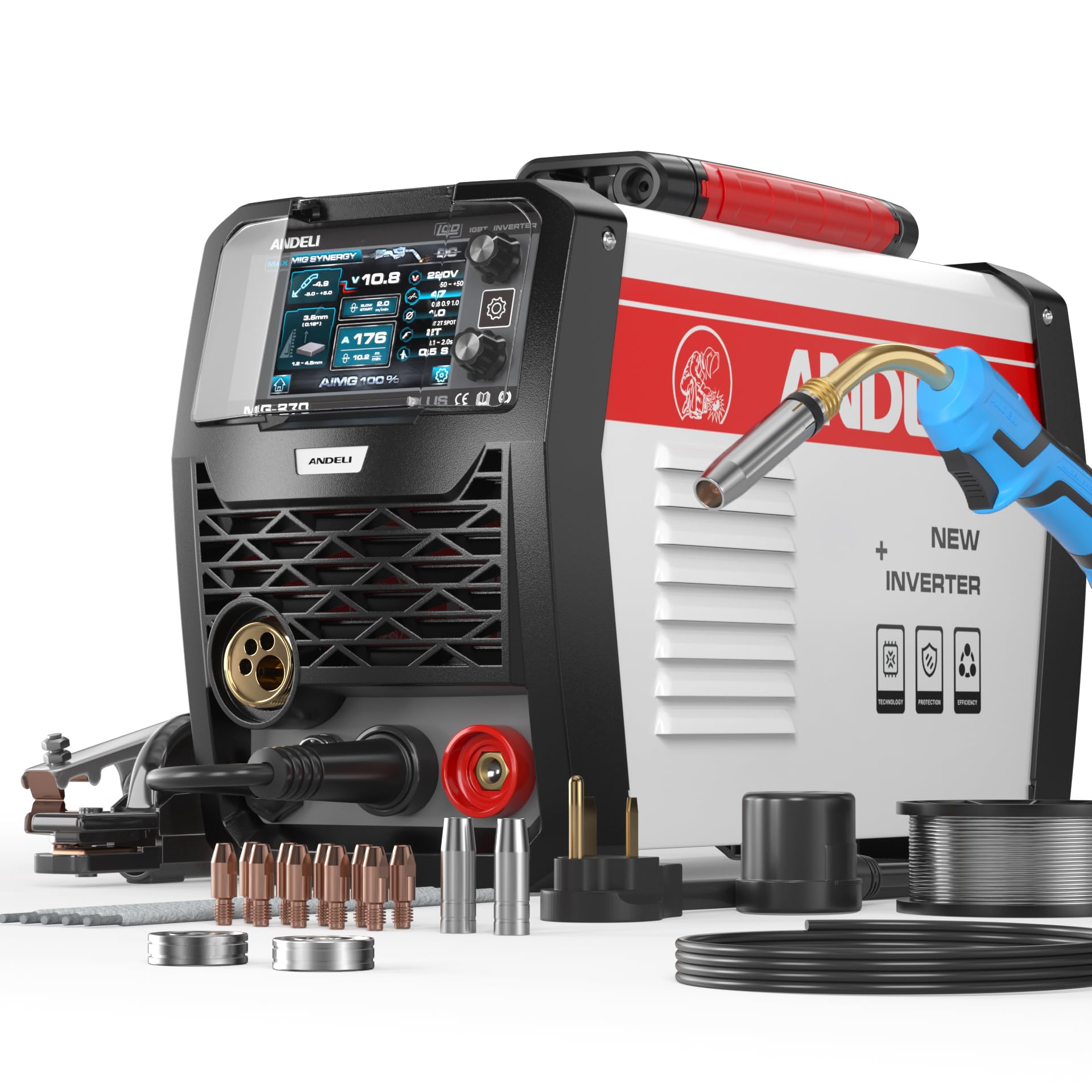 

Зварювальний апарат ANDELI для зварювання алюмінію, підйомник 200 А для дугового зварювання TIG Газове дугове зварювання 5 в 1 Багатофункціональний зварювальний апарат MIG РК-екран білий