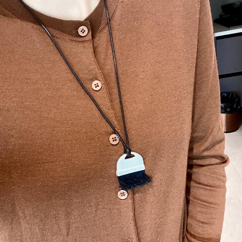 Handcrafted Black Pendant Necklace Sweater Chain with Tassel for Women