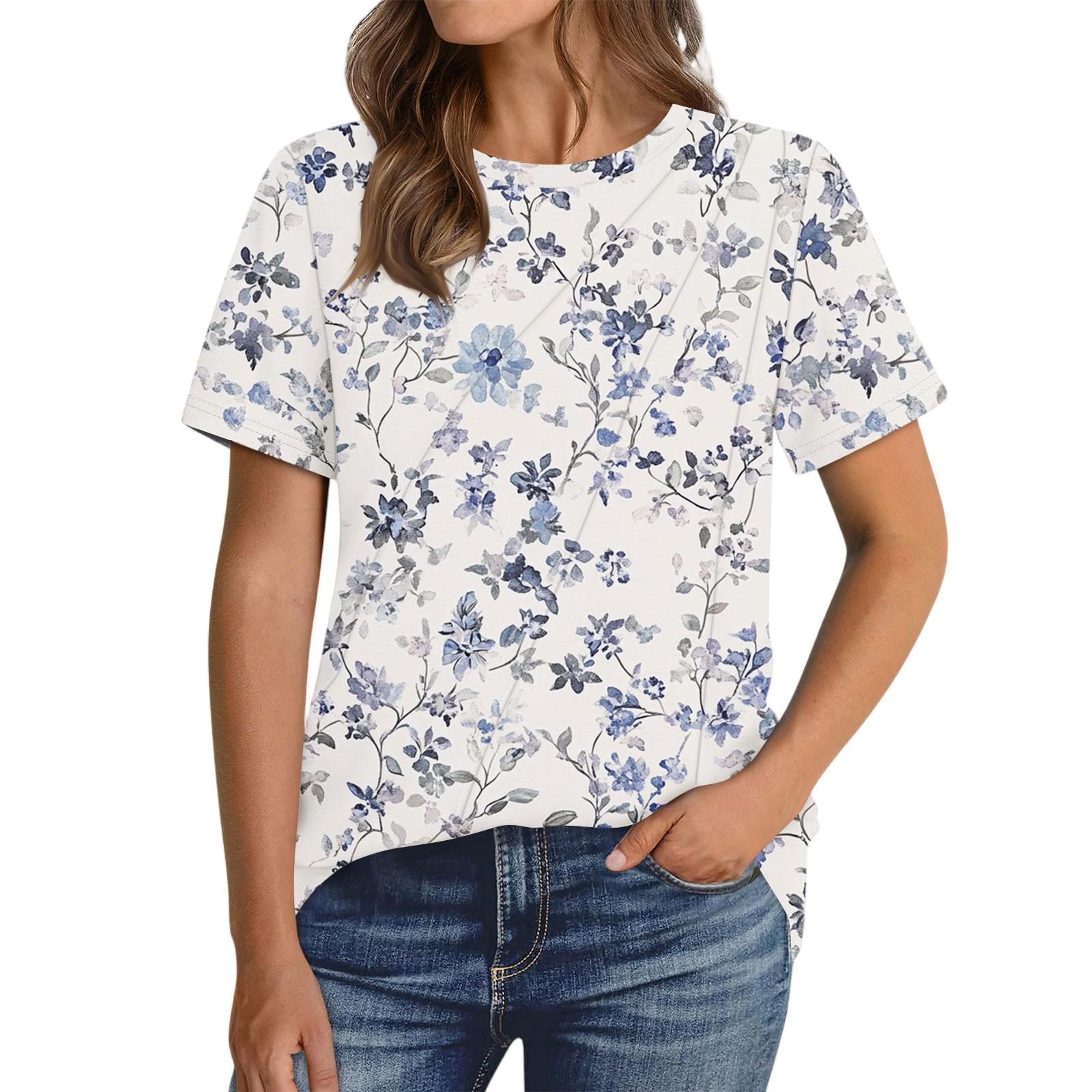 

Women s Fashion Casual Floral Print Pullover Short Sleeve Top XL фіолетовий