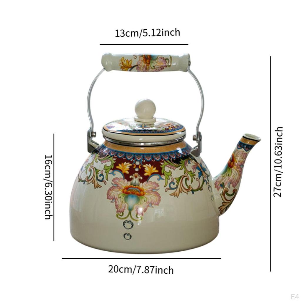Emaille Teekessel 4L Teekanne Komfortabler Griff Auslaufsicher mit Deckel Robuster Blumentopf Wasser